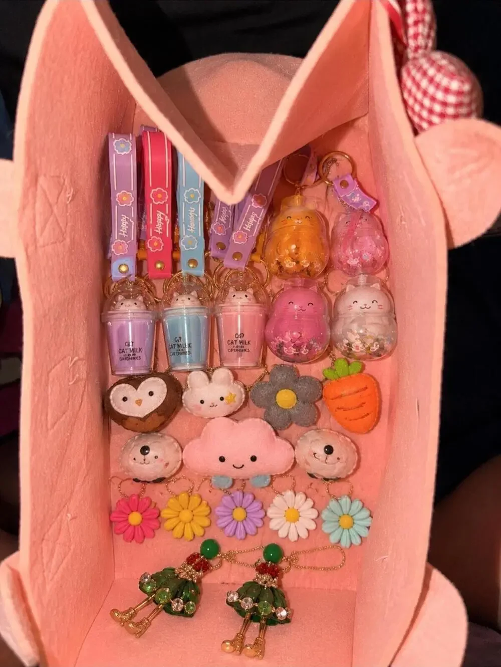 Kawaii Pastel Pink Tote Bag Accessory Bundle with Plush Appliques and Charms